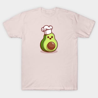 Cute Avocado Chef Cartoon T-Shirt